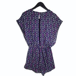 Altar’d State Navy Blue Pink Arrow Print Open Back Romper